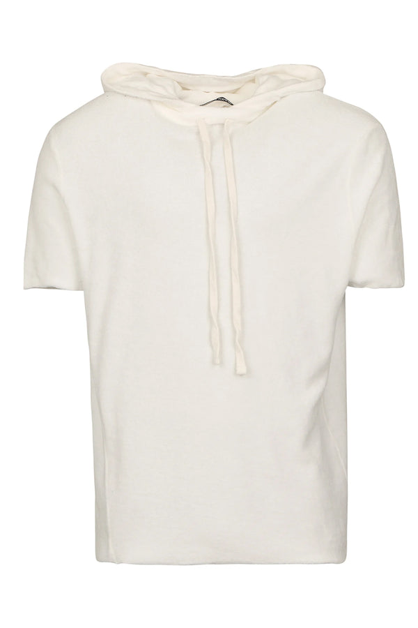 Velour Short Sleeve Hoodie Cream