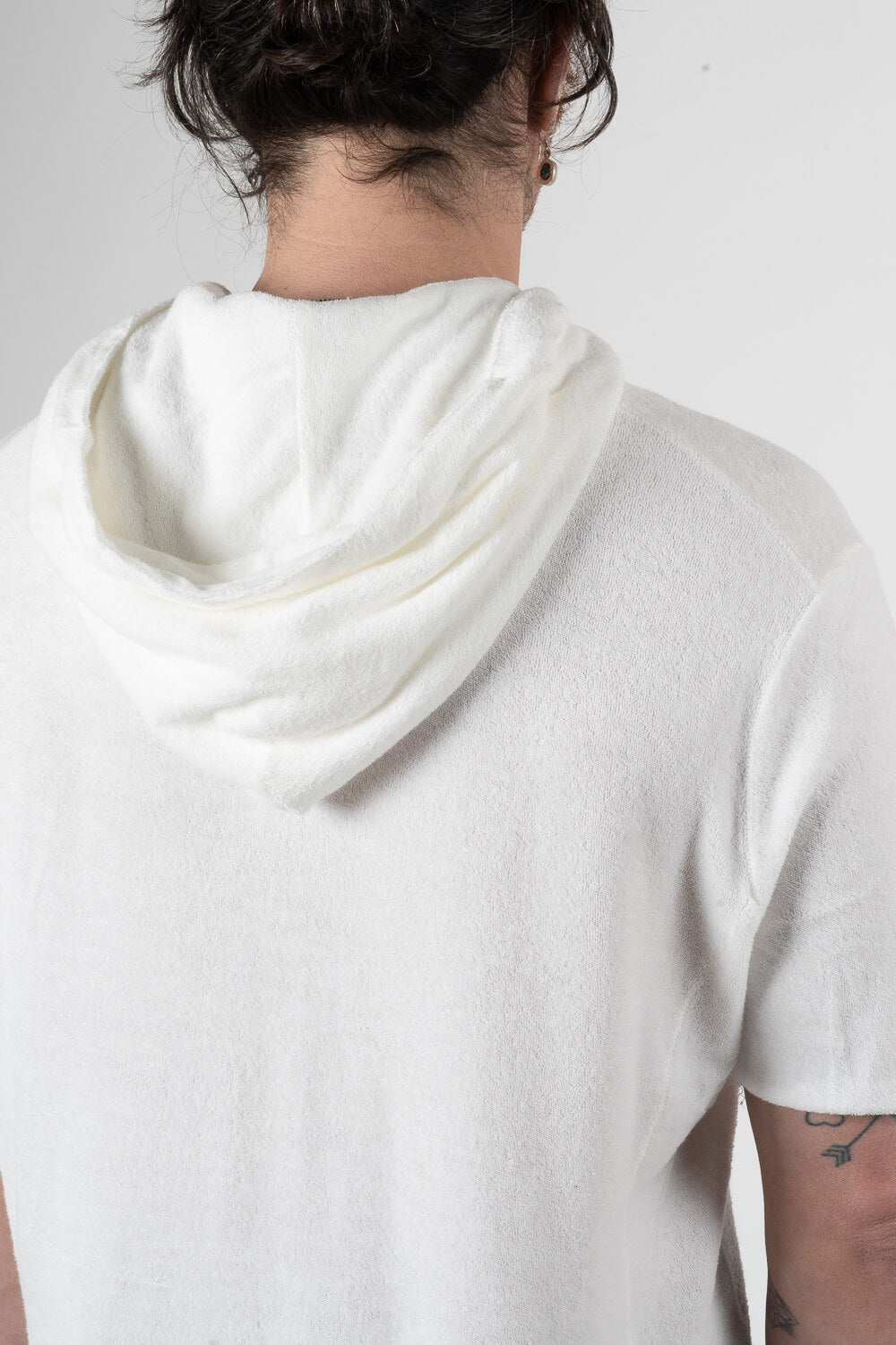 Velour Short Sleeve Hoodie Cream
