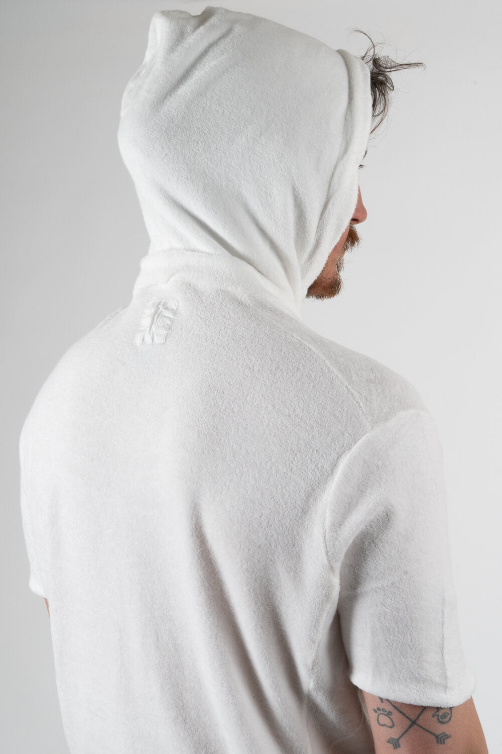 Velour Short Sleeve Hoodie Cream