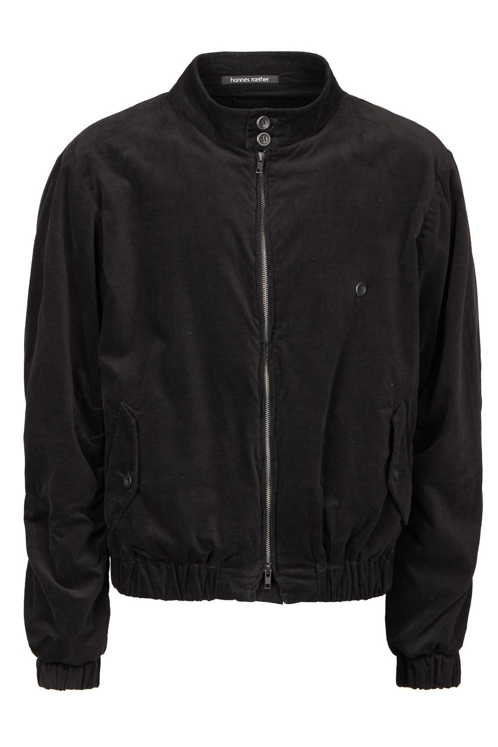 Velour Zip-Up Bomber Jacket Black