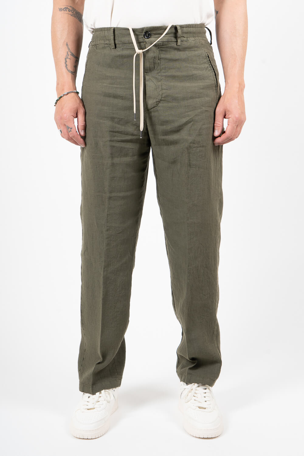 Vincent Italian Linen Drawstring Trousers Military Green