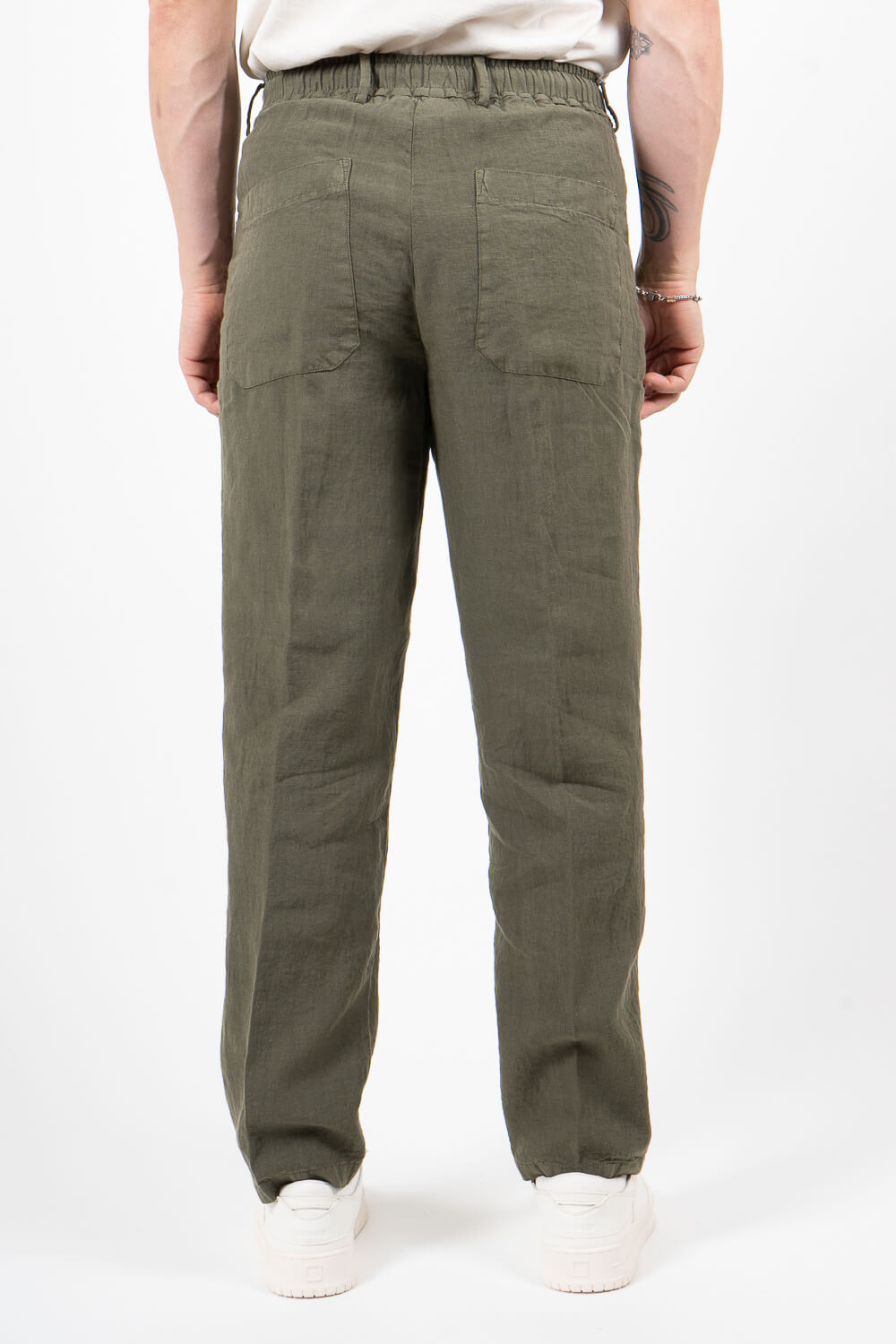 Vincent Italian Linen Drawstring Trousers Military Green