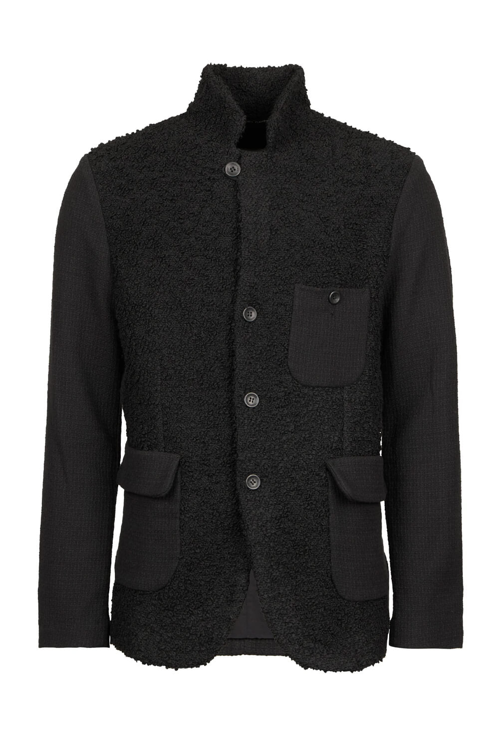 Virgin Wool Blend Textured Front Pocket Blazer/Jacket Black
