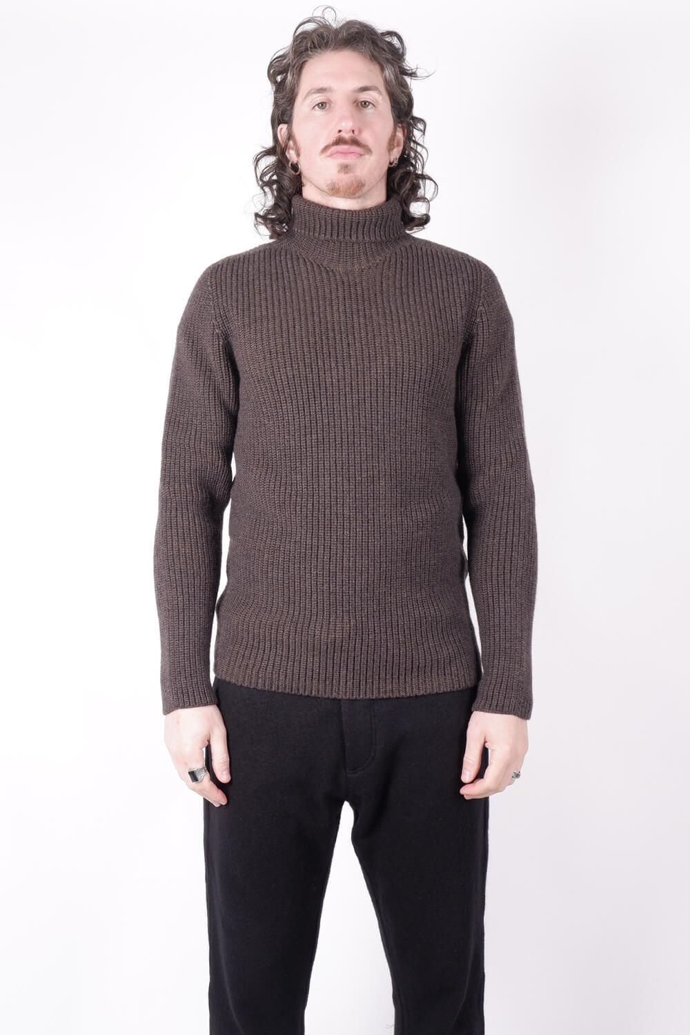 Virgin Wool Heavy Roll Neck Brown