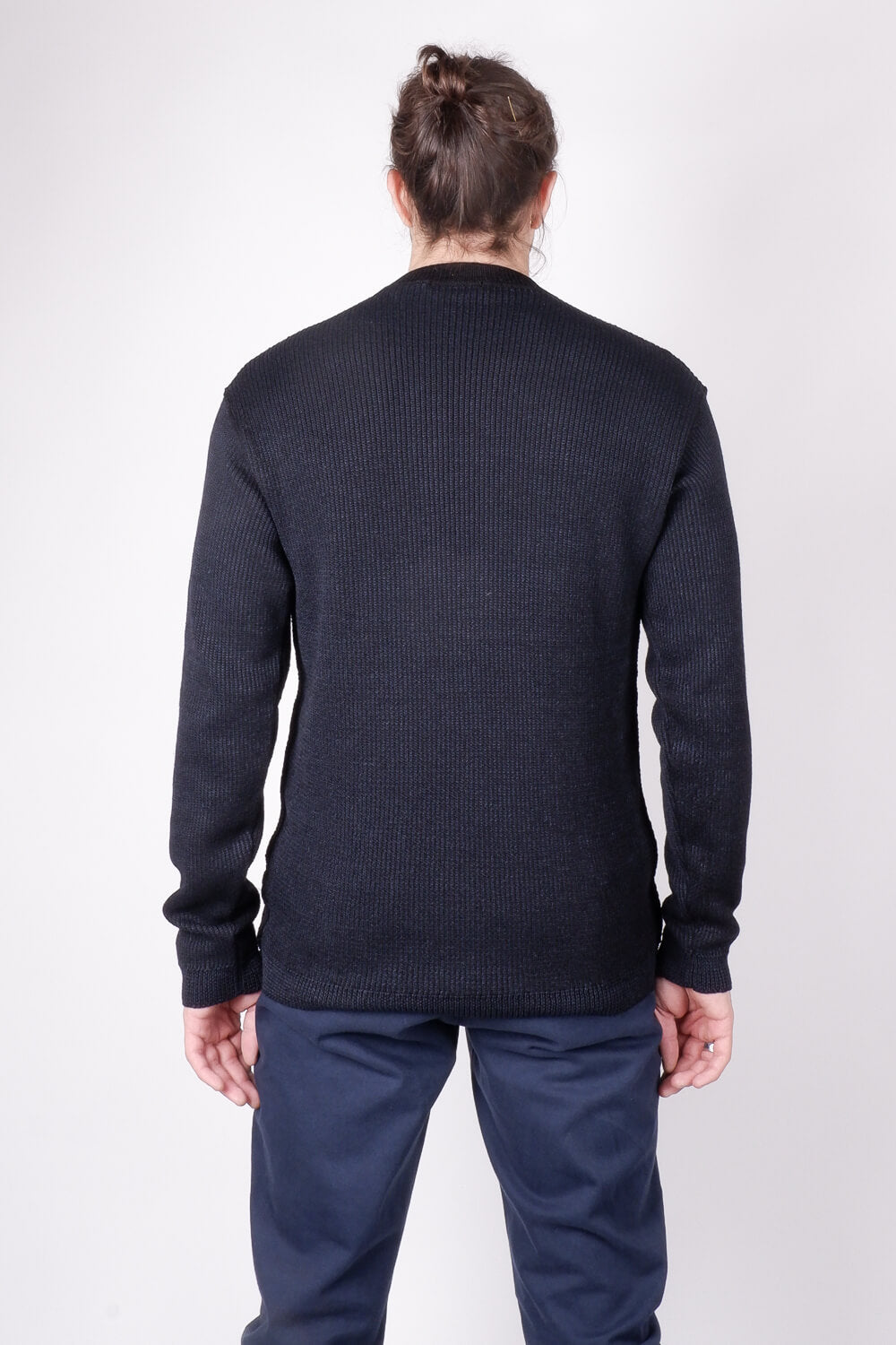 Virgin Wool/Linen Ribbed Knit Jumper Black/Navy