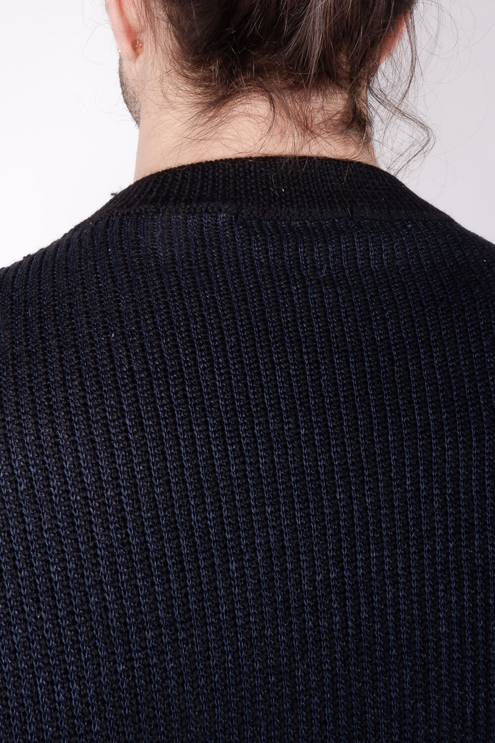 Virgin Wool/Linen Ribbed Knit Jumper Black/Navy