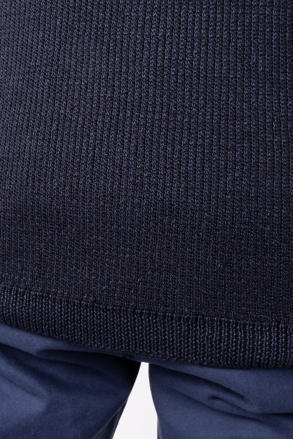 Virgin Wool/Linen Ribbed Knit Jumper Black/Navy