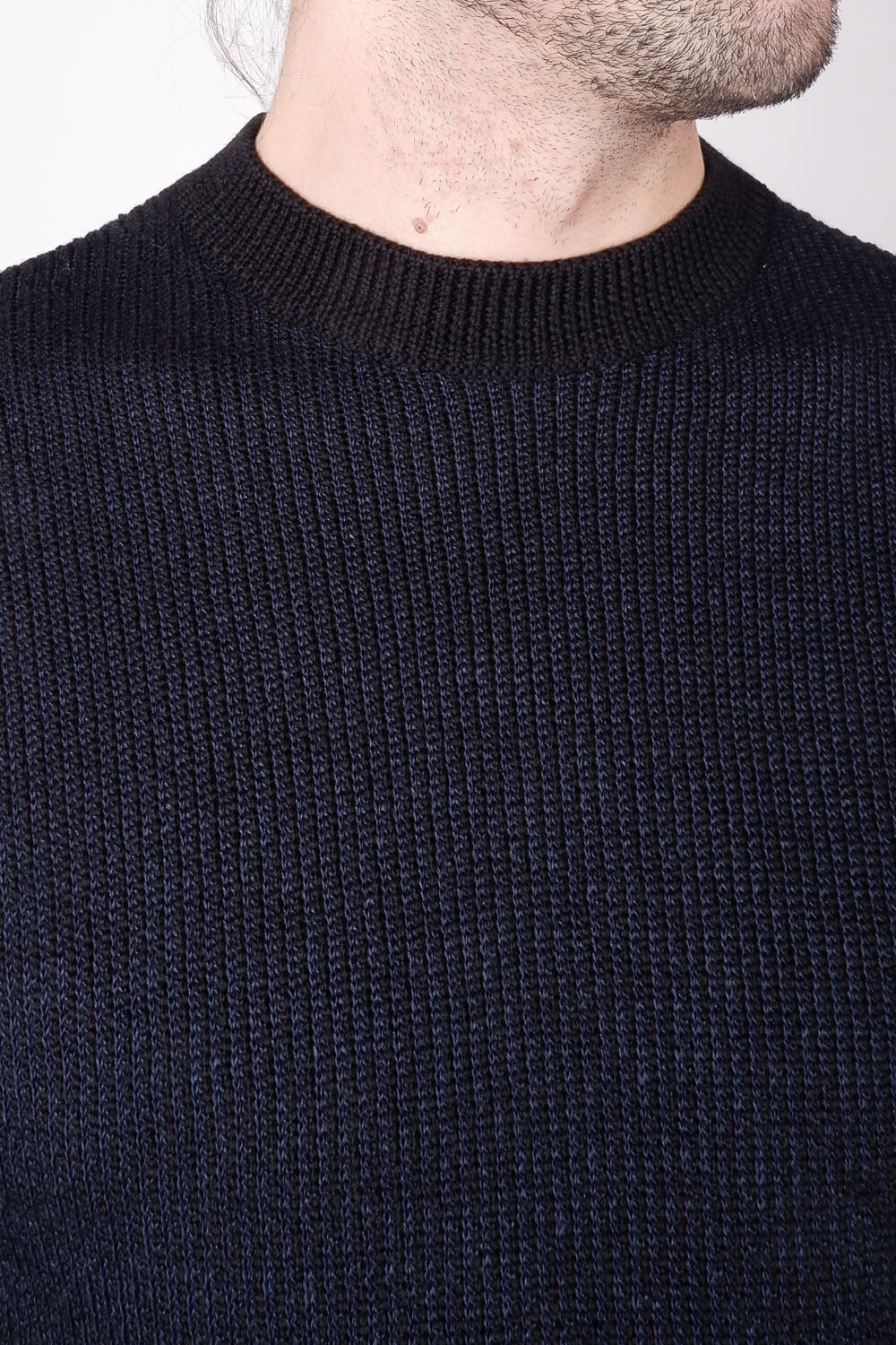 Virgin Wool/Linen Ribbed Knit Jumper Black/Navy