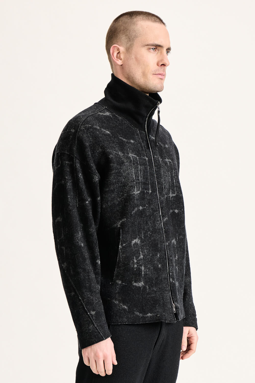 Virgin Wool/Viscose Jacquard Regular Fit Jacket Black