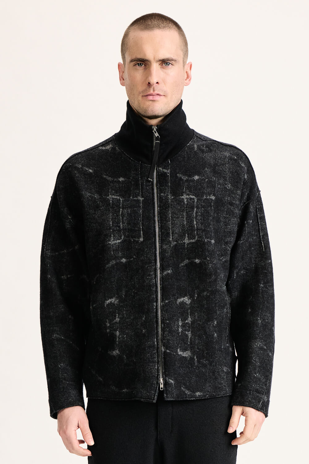 Virgin Wool/Viscose Jacquard Regular Fit Jacket Black