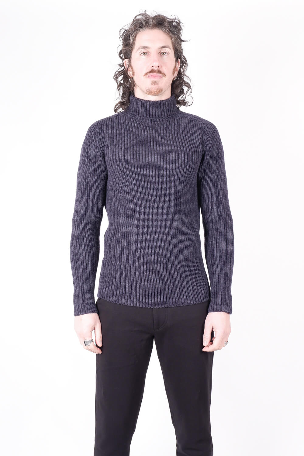 Virgin Wool Heavy Roll Neck Navy