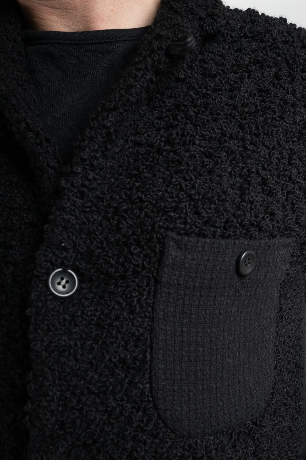 Virgin Wool Blend Textured Front Pocket Blazer/Jacket Black