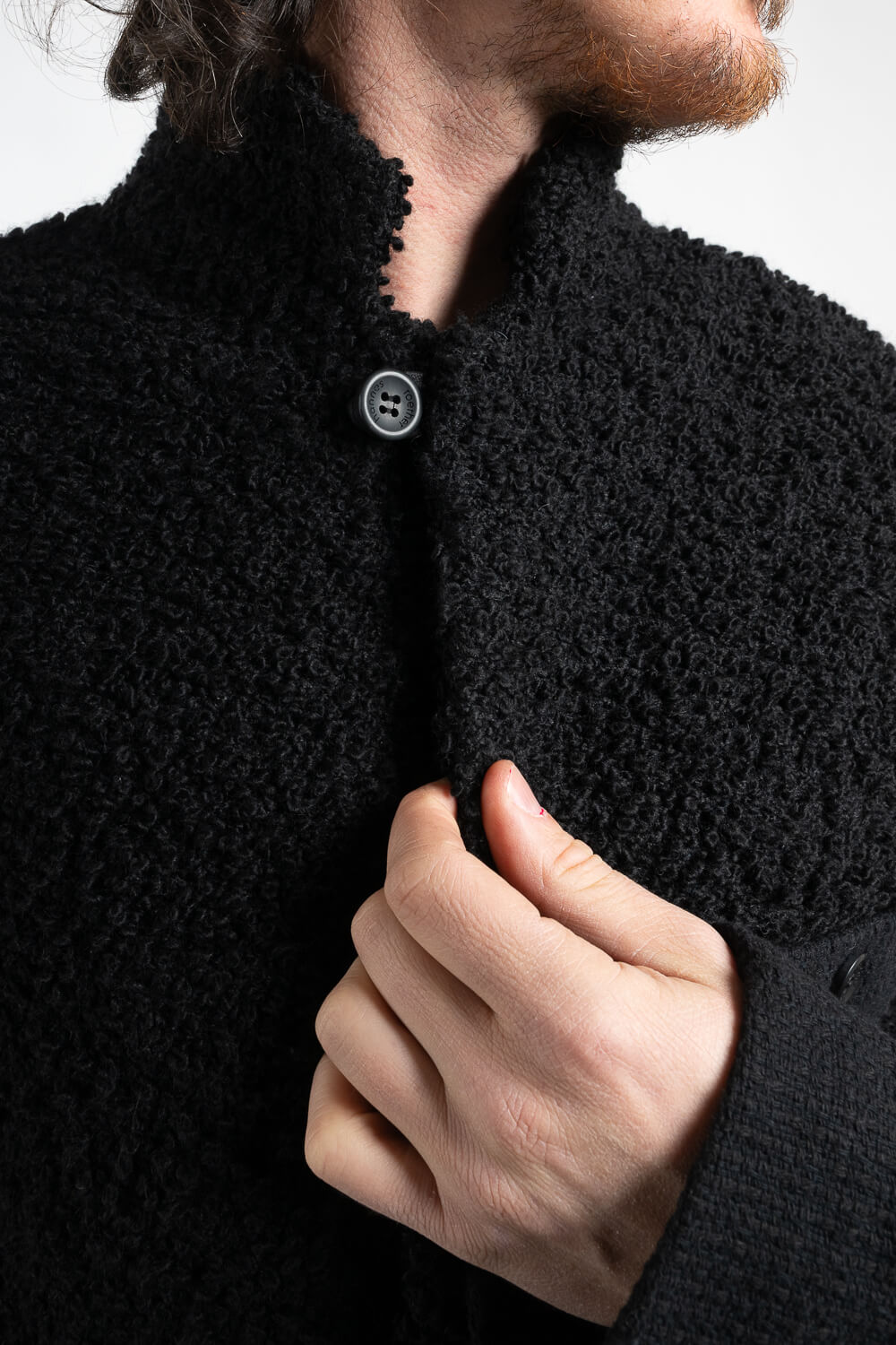 Virgin Wool Blend Textured Front Pocket Blazer/Jacket Black