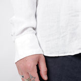 Open Collar Linen Shirt White