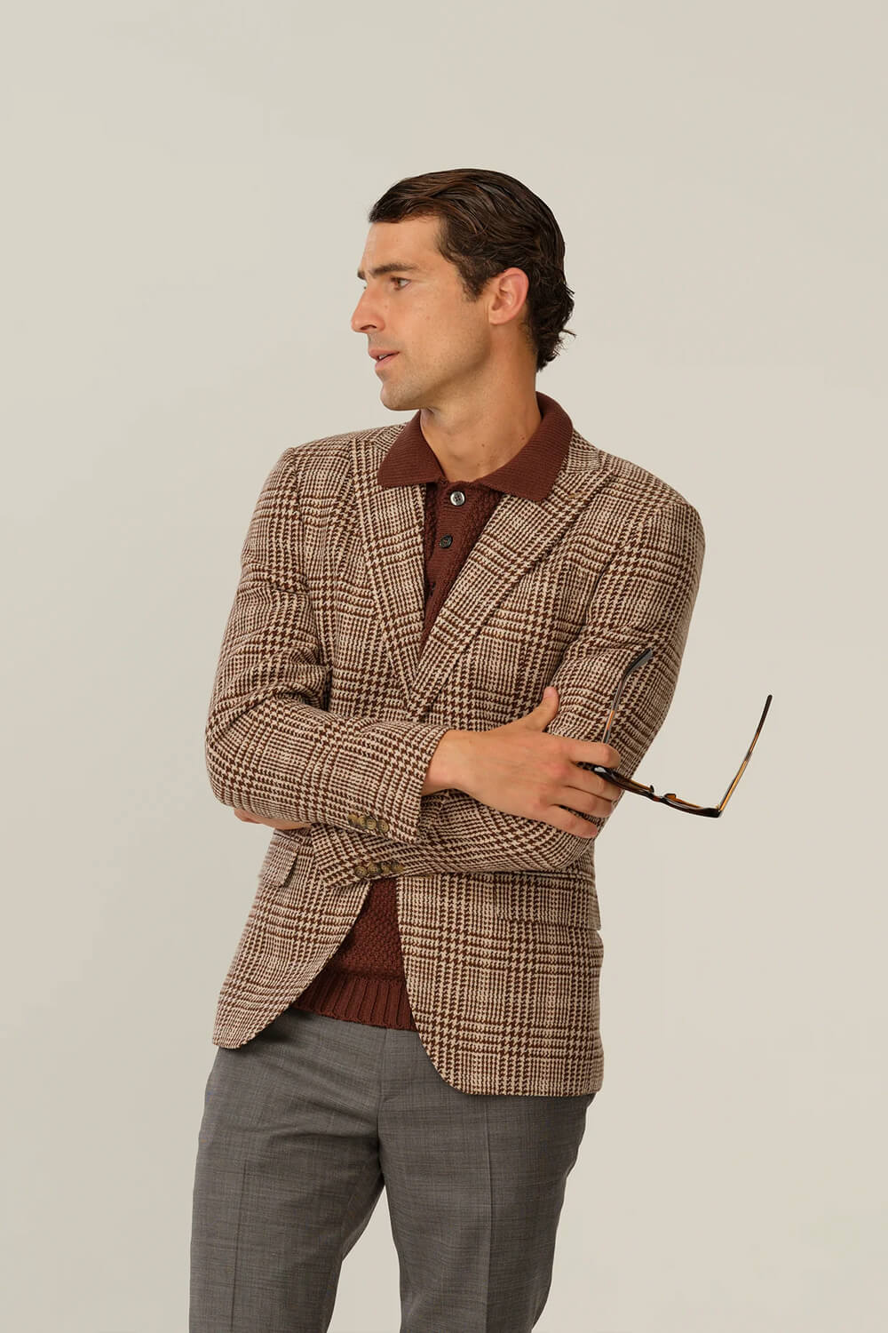 Wool Checked Blazer Beige/Brown