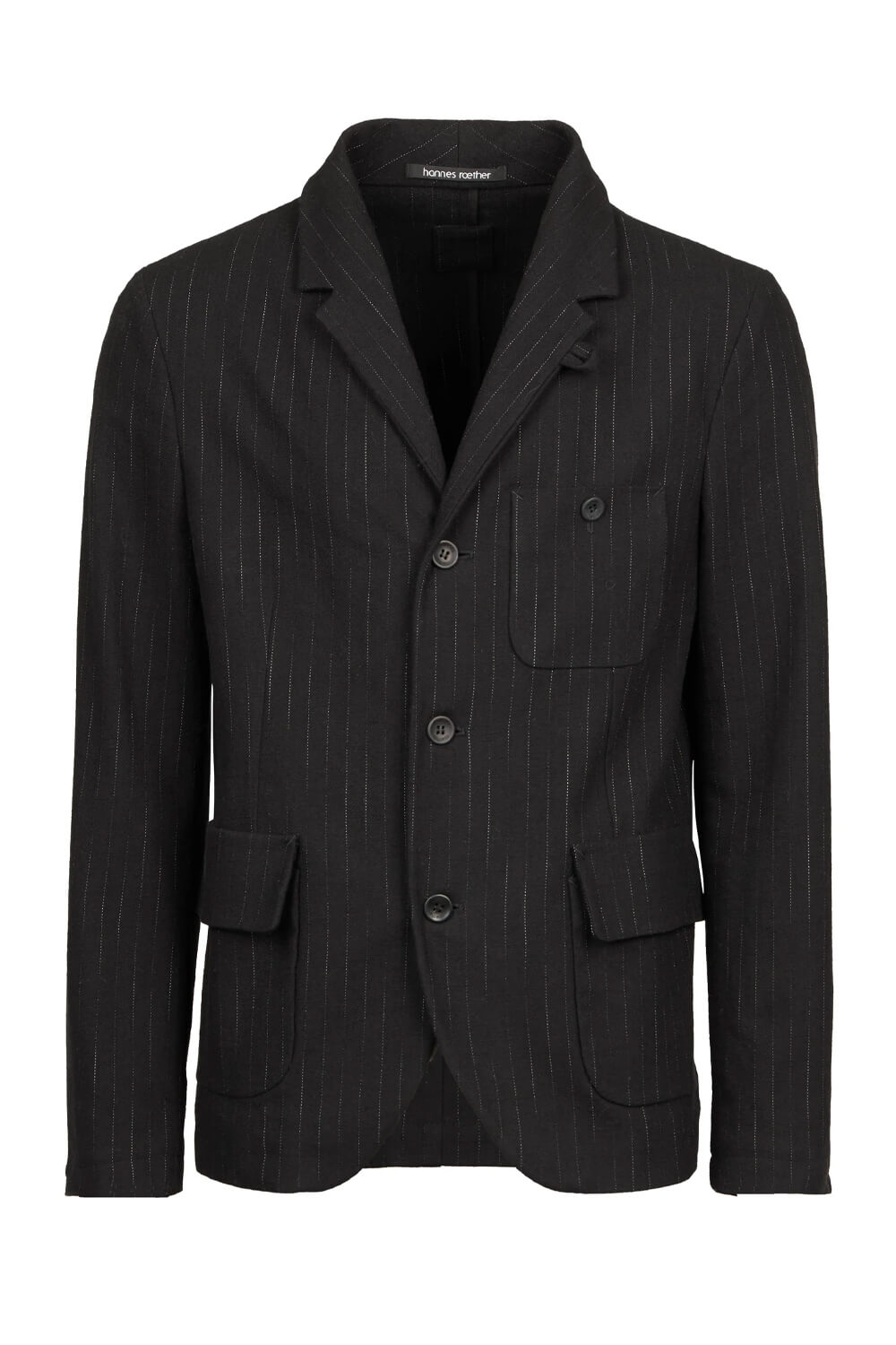 Wool Cotton Blend Pinstripe Blazer/Jacket Black