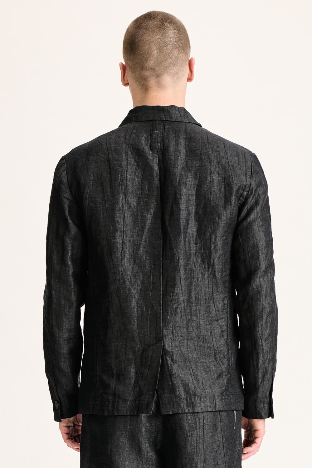 Wool/Linen Rayon Blend Mottled Finish Blazer Black