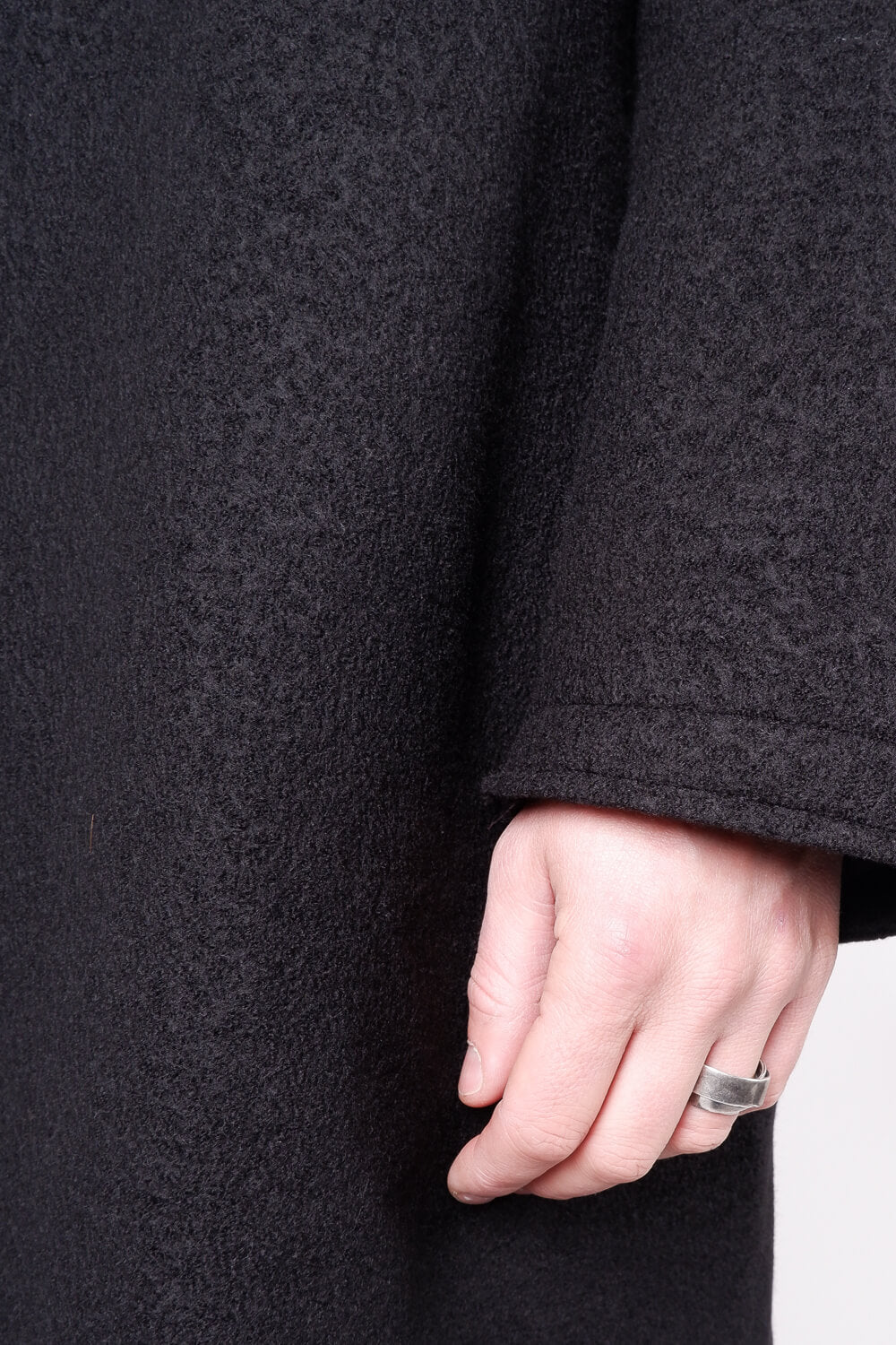 Wool Button-up Long Coat Black