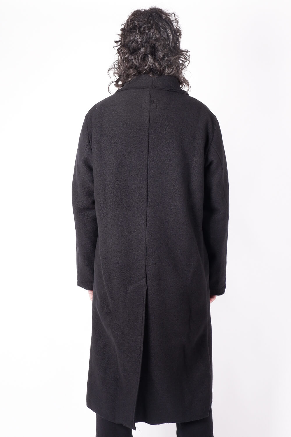 Wool Button-up Long Coat Black