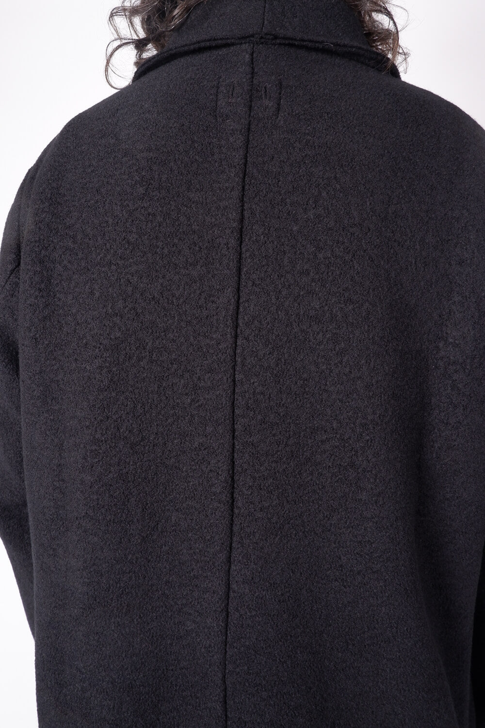 Wool Button-up Long Coat Black