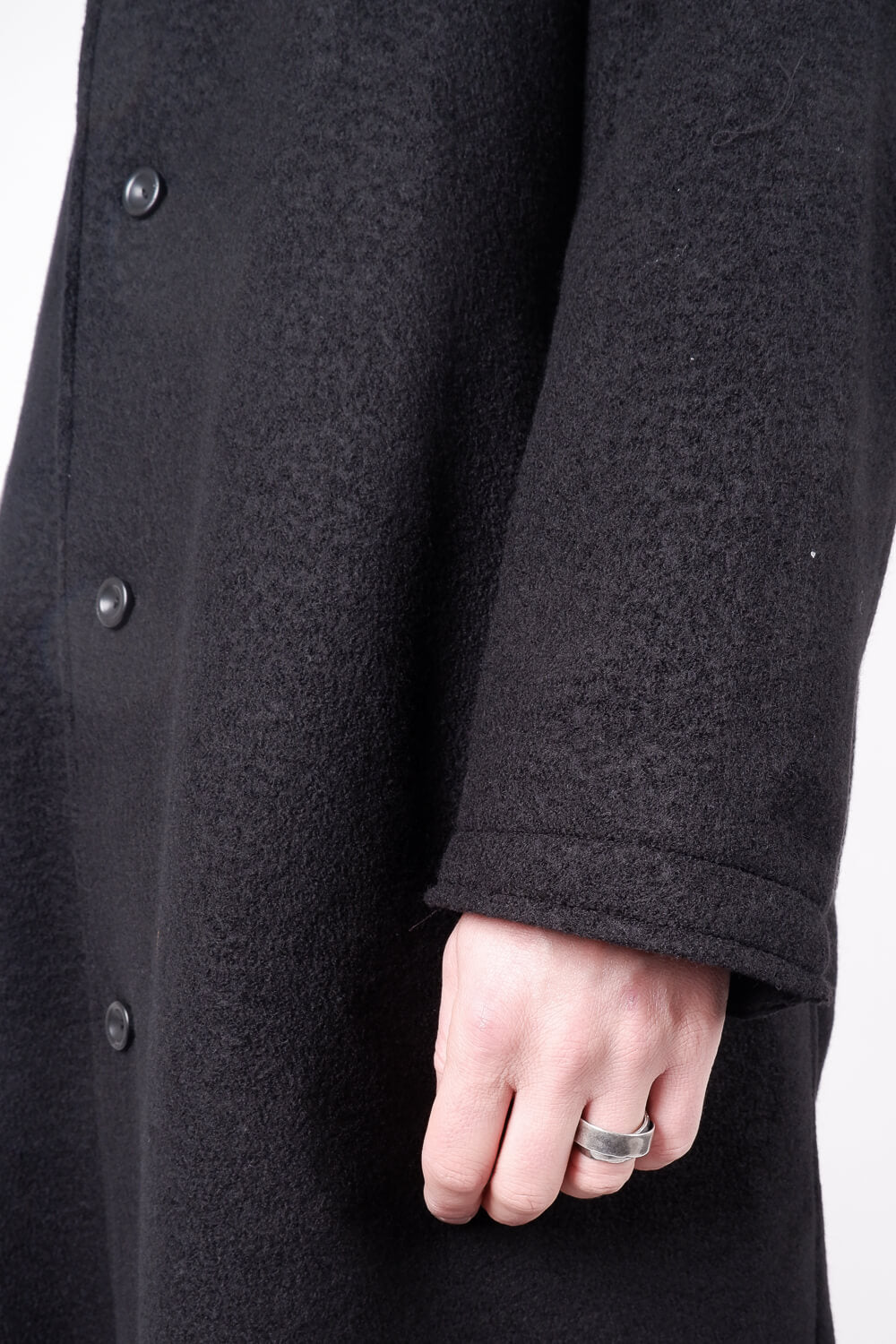 Wool Button-up Long Coat Black