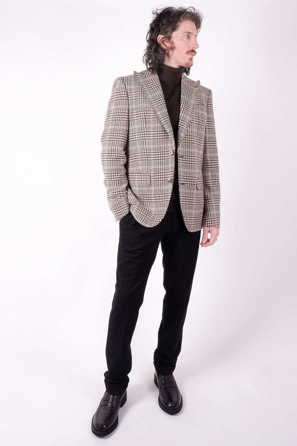 Wool Checked Blazer Beige/Brown