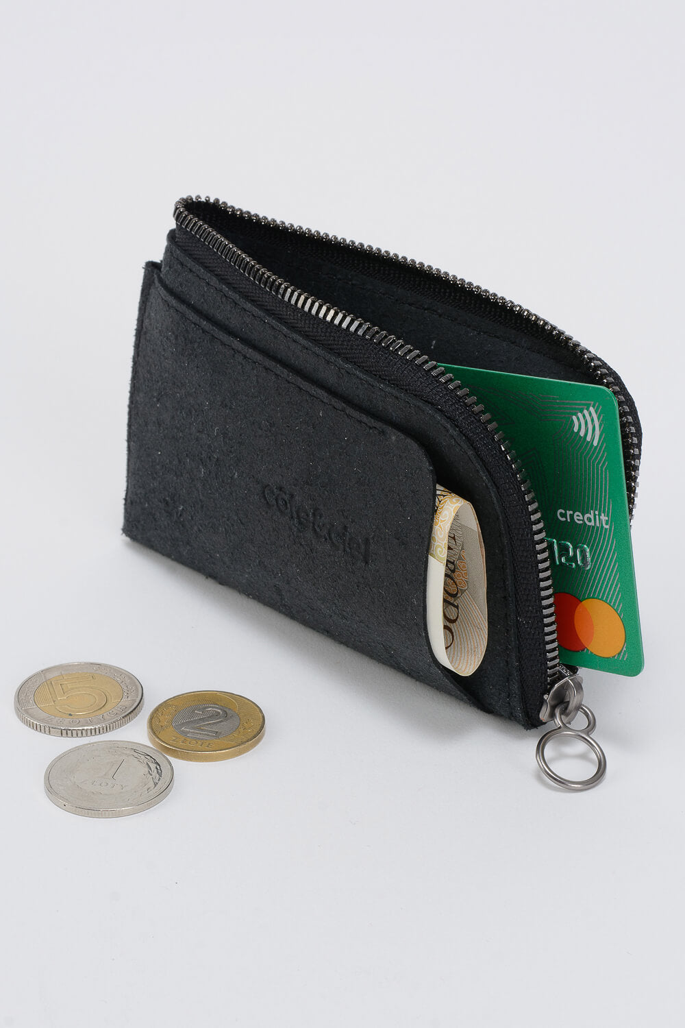 Zippered Recycled Leather Wallet Black